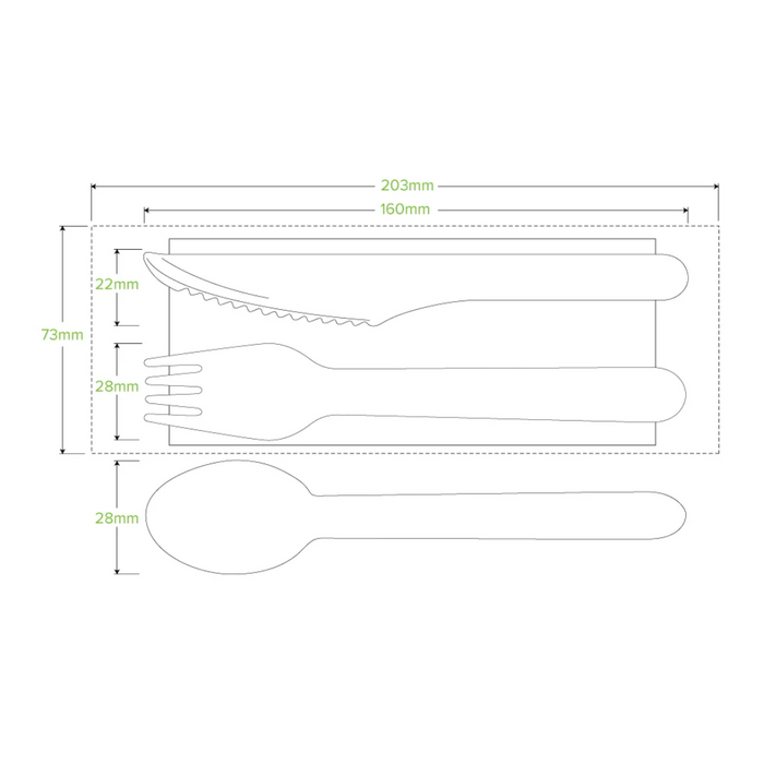 Wooden Knife, Fork, Spoon & Napkin Set (100pcs)
